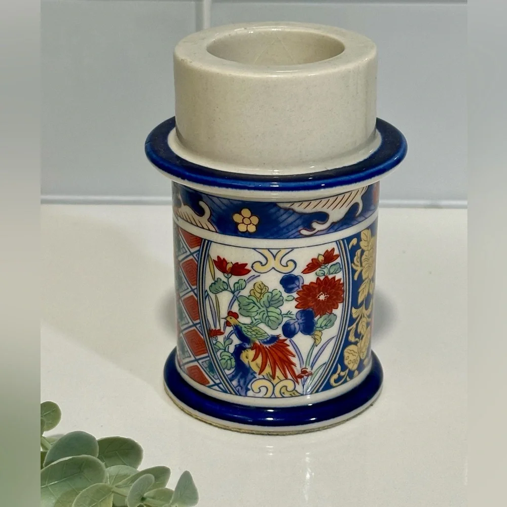 Vintage Porcelain Colonial Candle Holder Floral Design Made In Japan Stands 5
